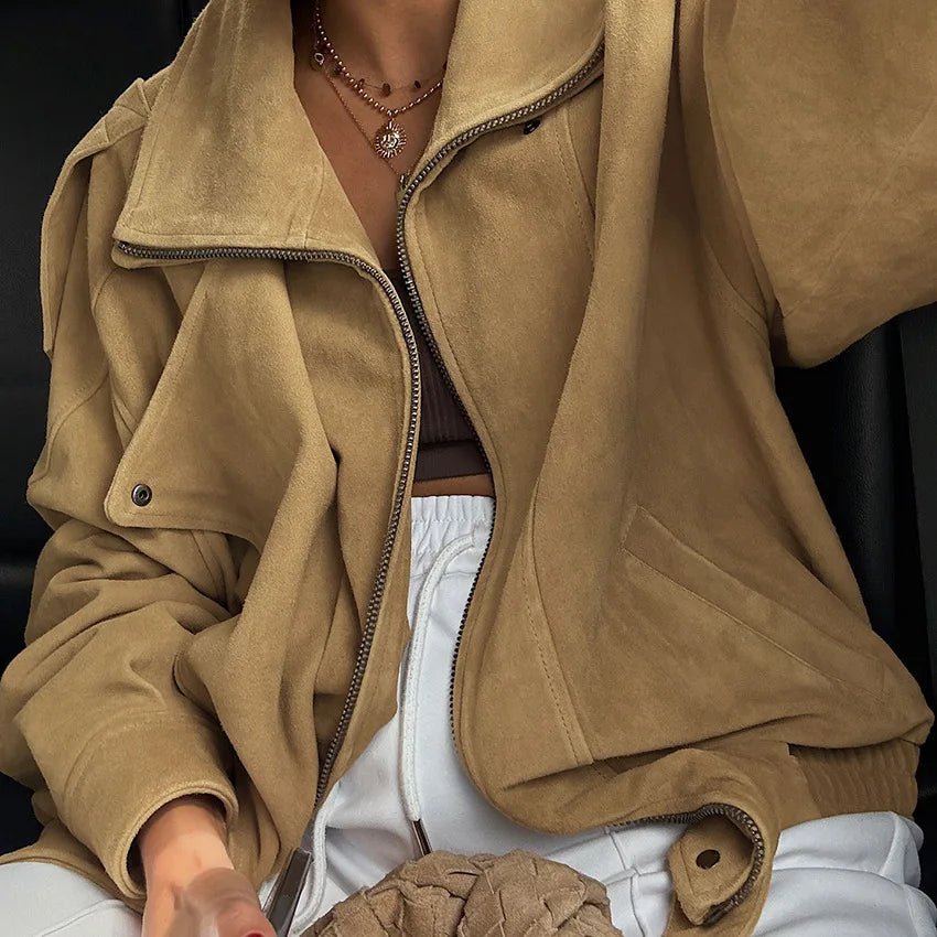 Carla Faux Suede Oversized Bomber Jacket