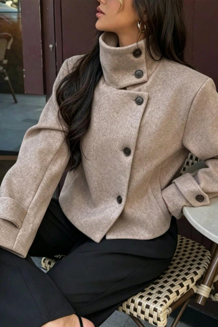 SOKYND Alice Rose Buckle Stand Collar Coat CoatSOKYND-539863-TAU-XS-38583TaupeXS