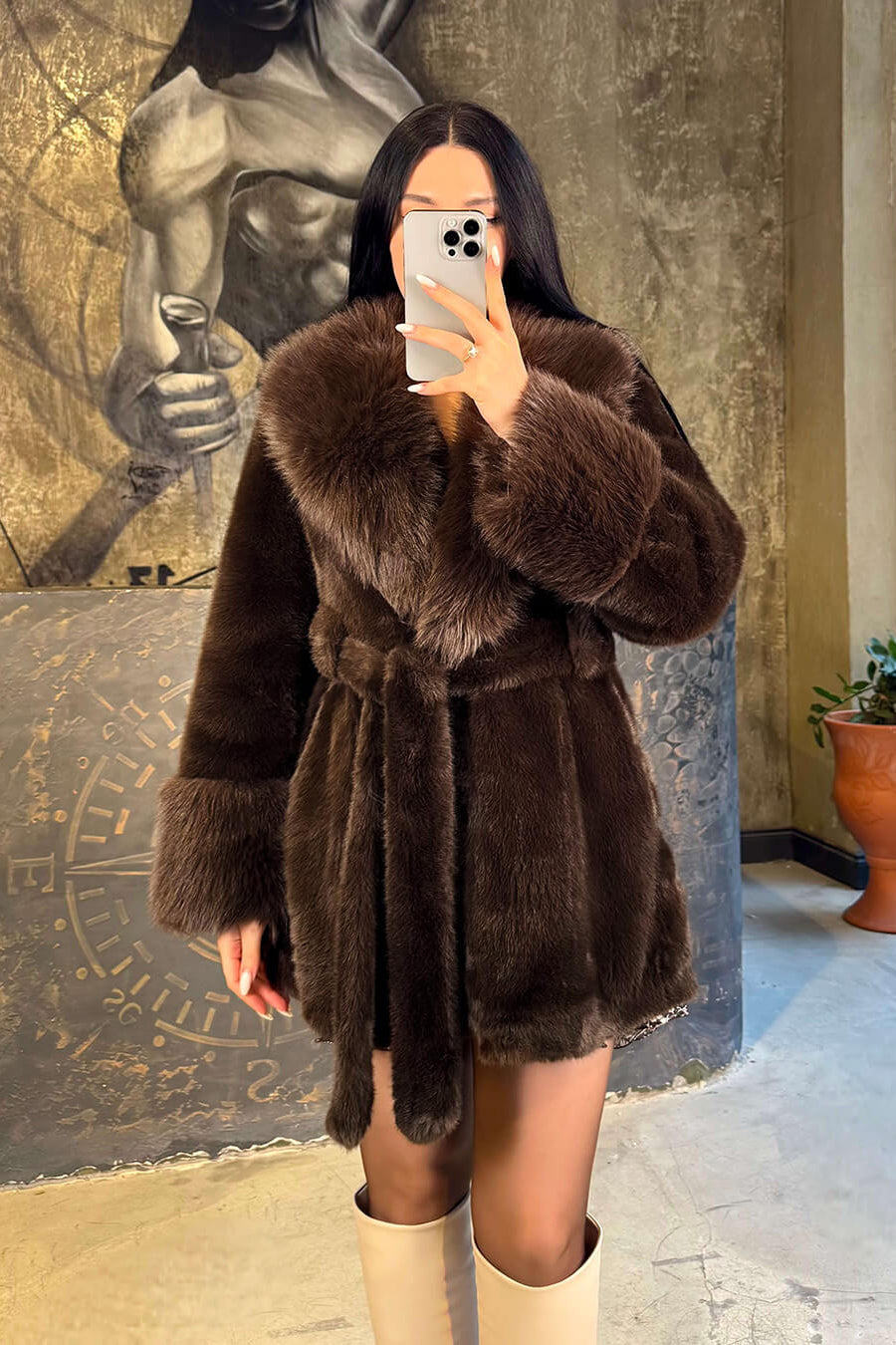 SOKYND Amanda Belted Faux Fur Coat CoatSOKYND-207447-BRO-S-30103Dark BrownS