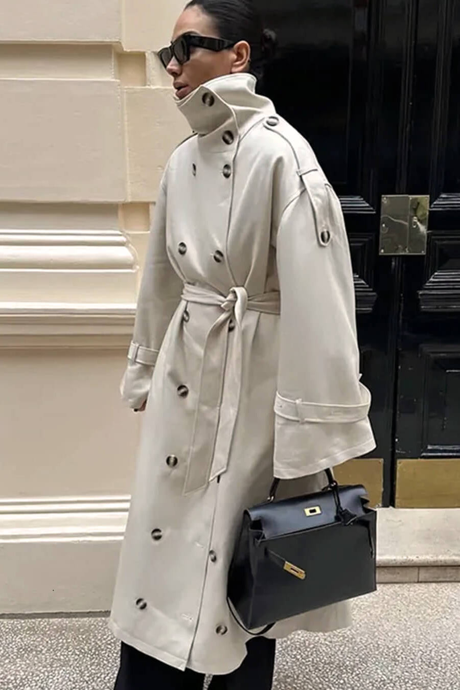 SOKYND Amanda High Neck Belted Trench Coat JacketsSOKYND-162071-CRE-L-69623CreamL