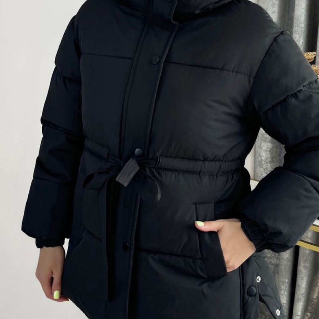 SOKYND Amelie Lace Up Hooded Coat CoatBlackS