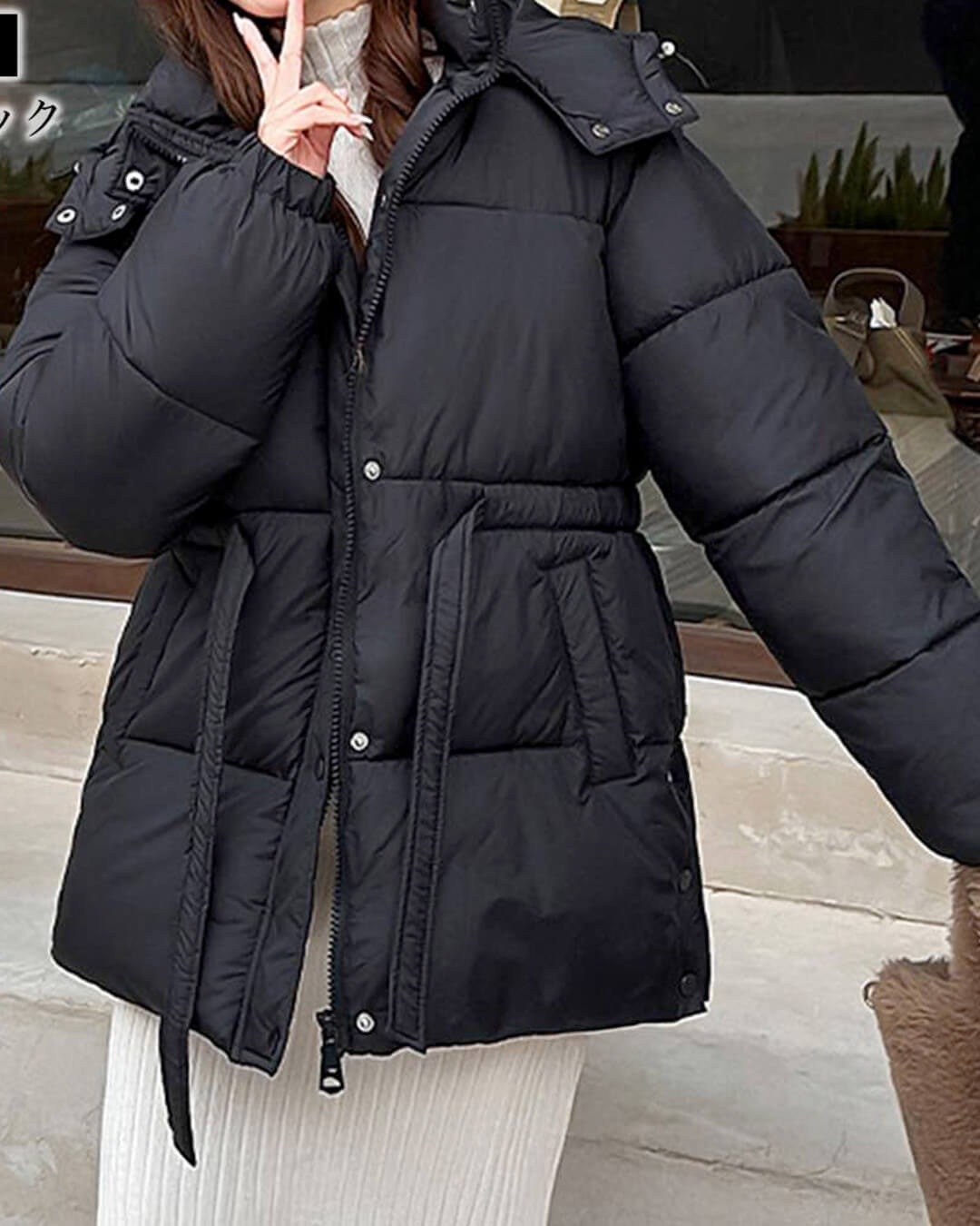 SOKYND Amelie Lace Up Hooded Coat CoatBlackS
