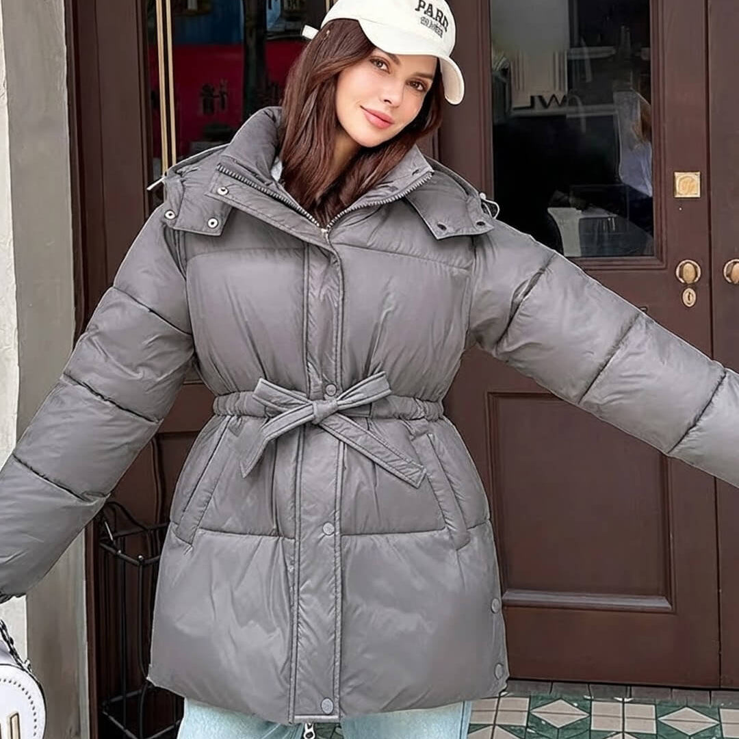 SOKYND Amelie Lace Up Hooded Coat CoatGreyS