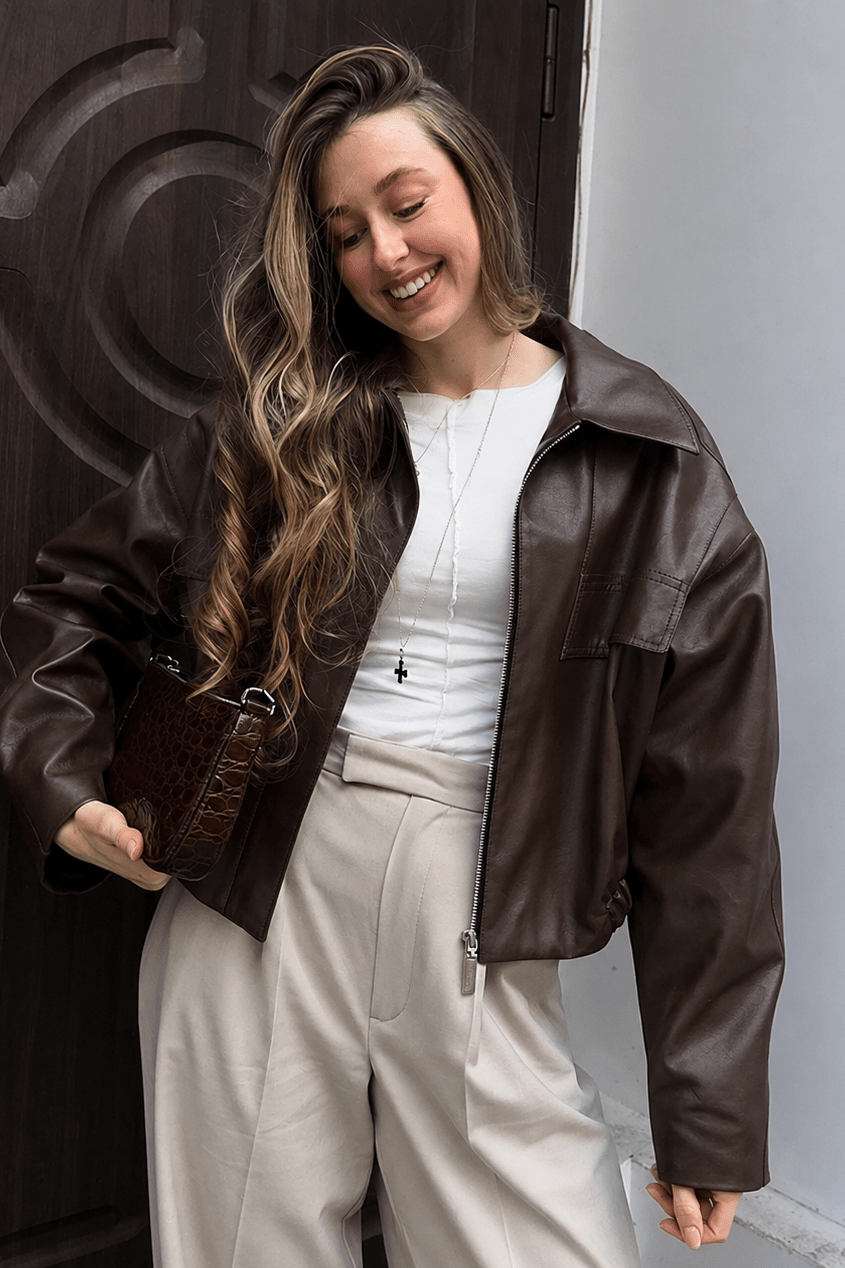 SOKYND Amy Vintage Faux Leather Jacket JacketSOKYND-699543-BRO-S-96919BrownS