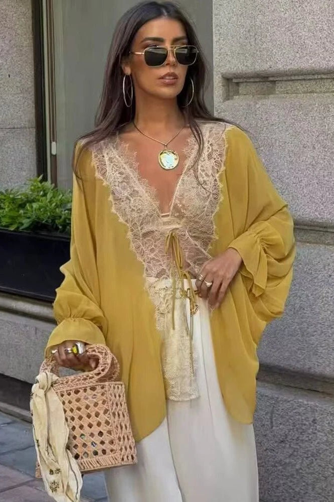 SOKYND Anna Lace Patchwork Blouse BlouseSOKYND-407447-YEL-XS-82007YellowXS