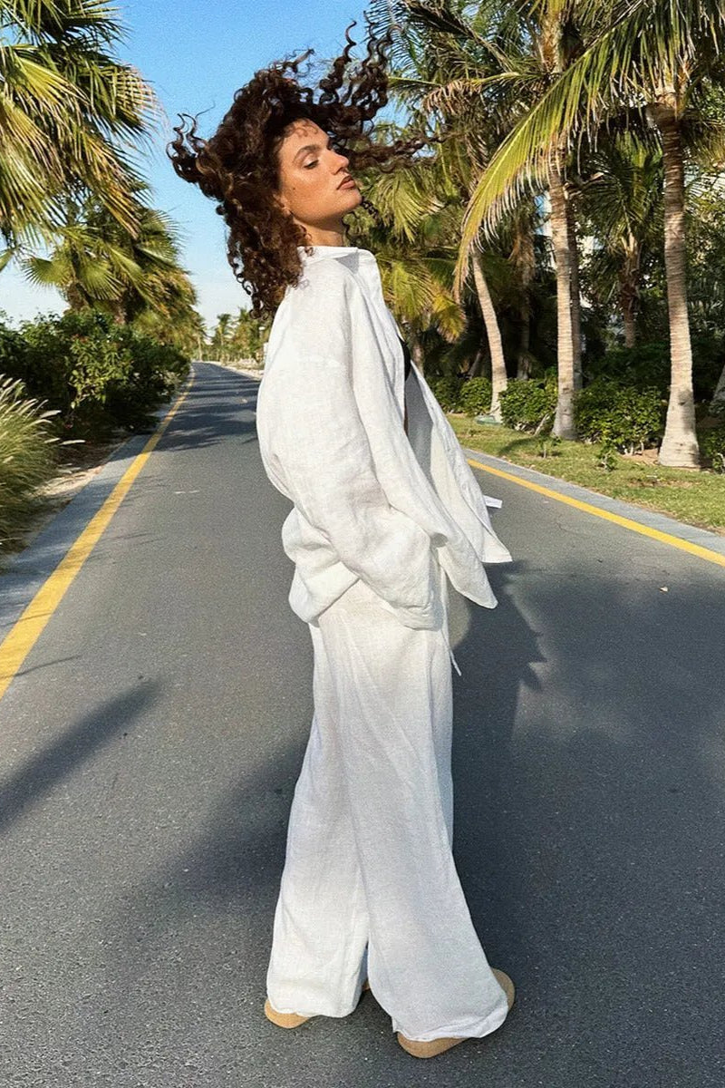 SOKYND Arabella Cotton Shirt & Lounge Pants Set Matching SetsBrownM