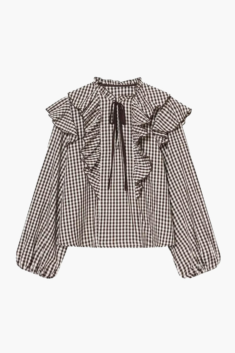 SOKYND Ava Gingham Ruffle Blouse BlouseSOKYND-713943-BRO-XS-88503BrownXS