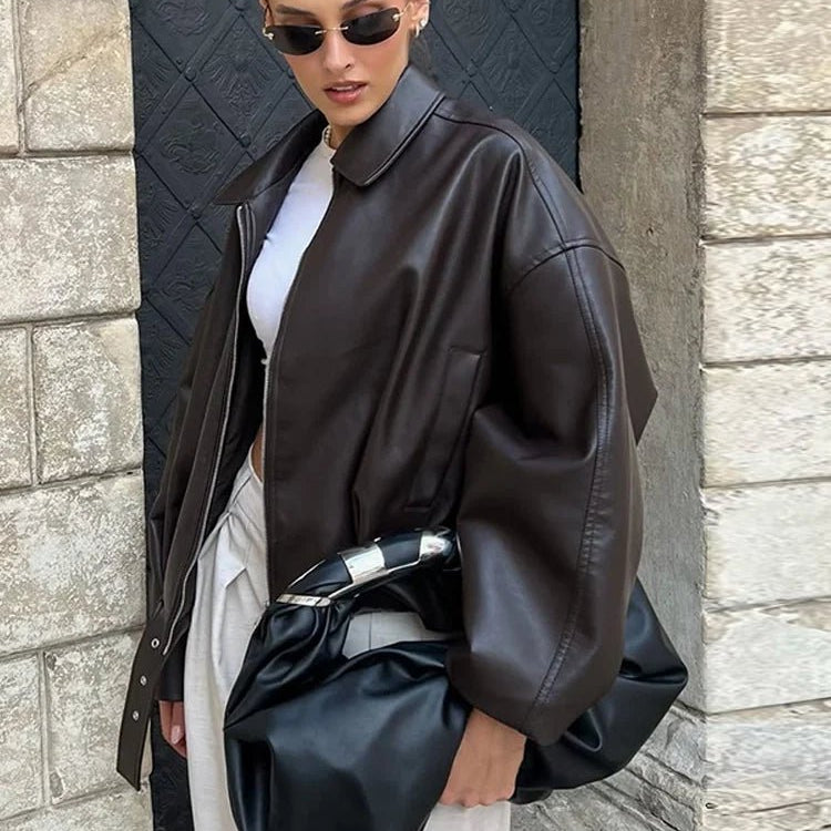 SOKYND Carlotta Vegan Leather Jacket Coats & Jacketsmk1767625273842570184BrownS