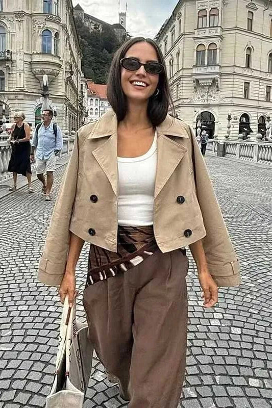 SOKYND Carmen Cropped Double Breasted Trench Coat CoatSOKYND-670935-BEI-S-82071BeigeS