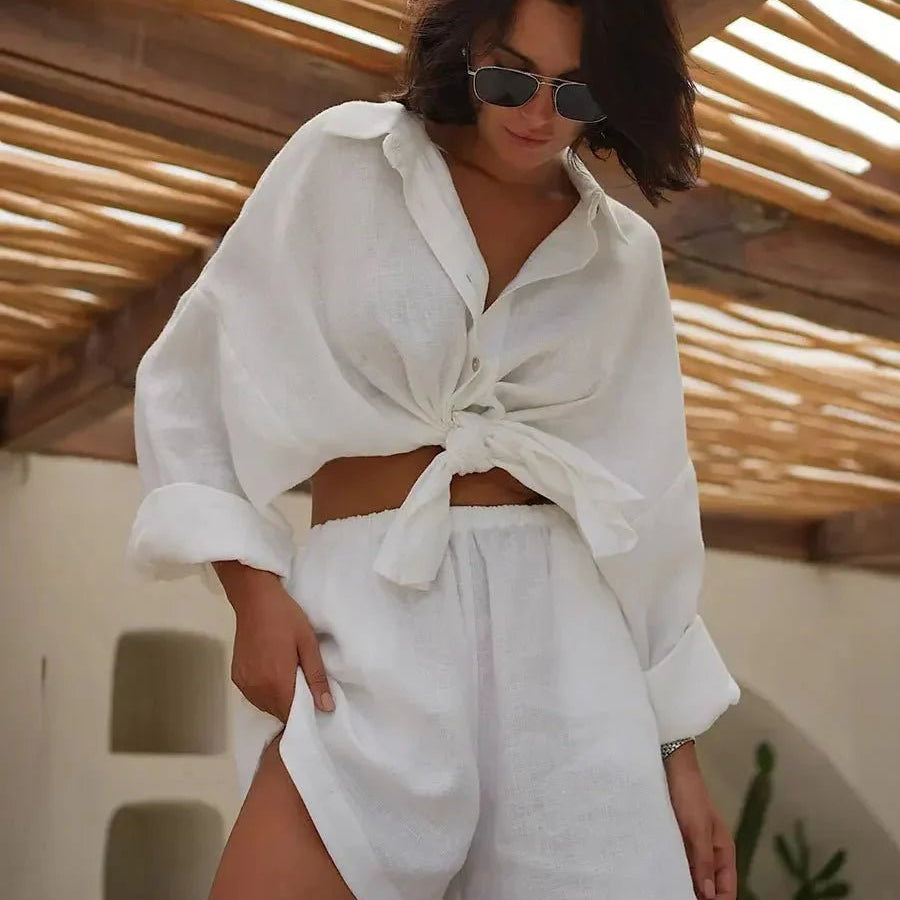 SOKYND Celeste Lapel Lantern Sleeve Shorts Set ShortsSOKYND-294935-CRE-S-18935CreamS