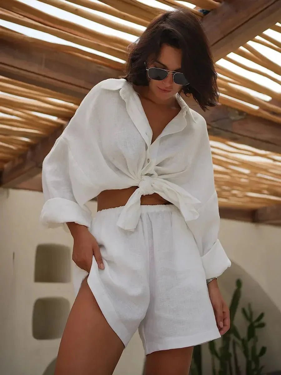 SOKYND Celeste Lapel Lantern Sleeve Shorts Set ShortsSOKYND-294935-CRE-S-18935CreamS