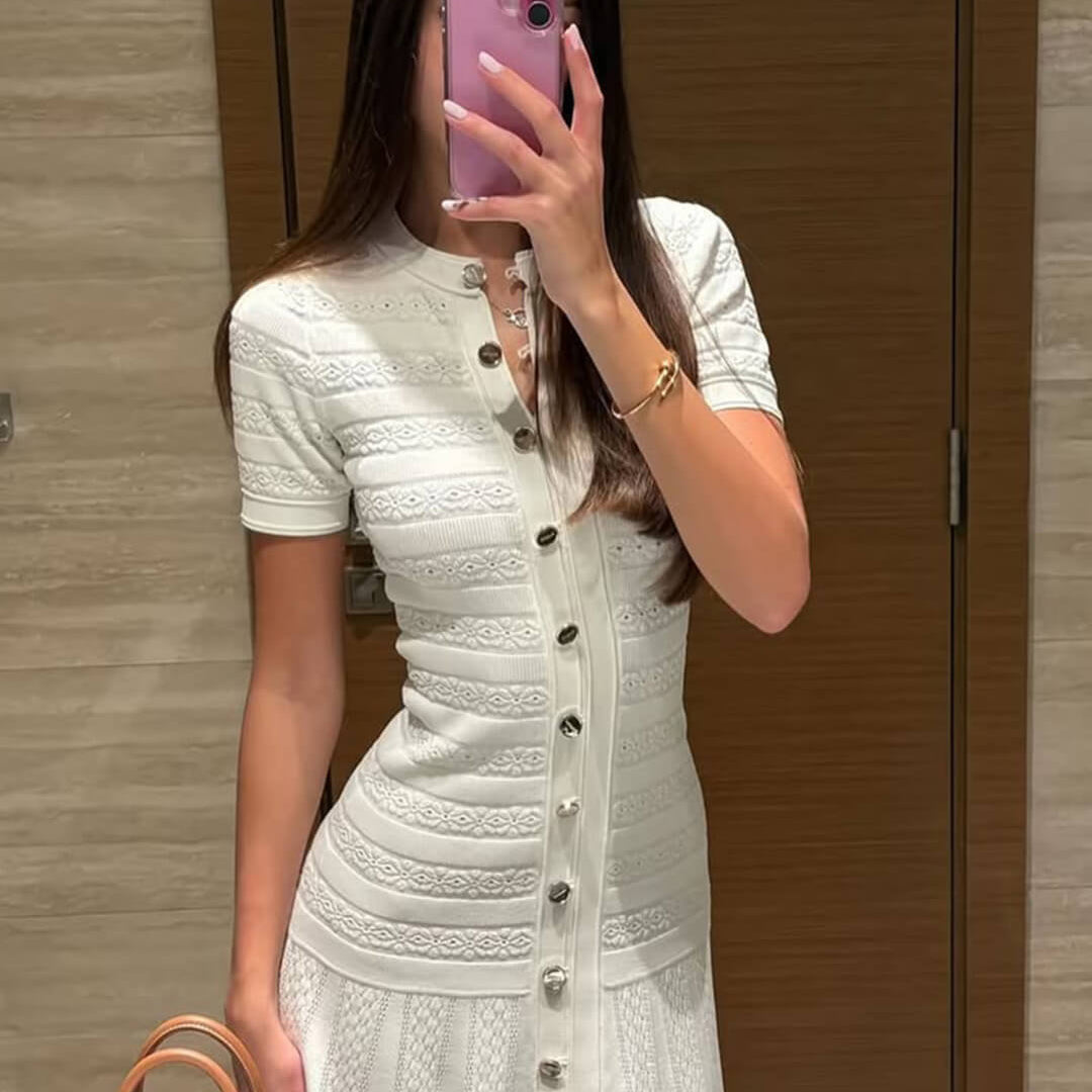 SOKYND Celeste Ribbed Knit Midi Dress DressWhiteXS