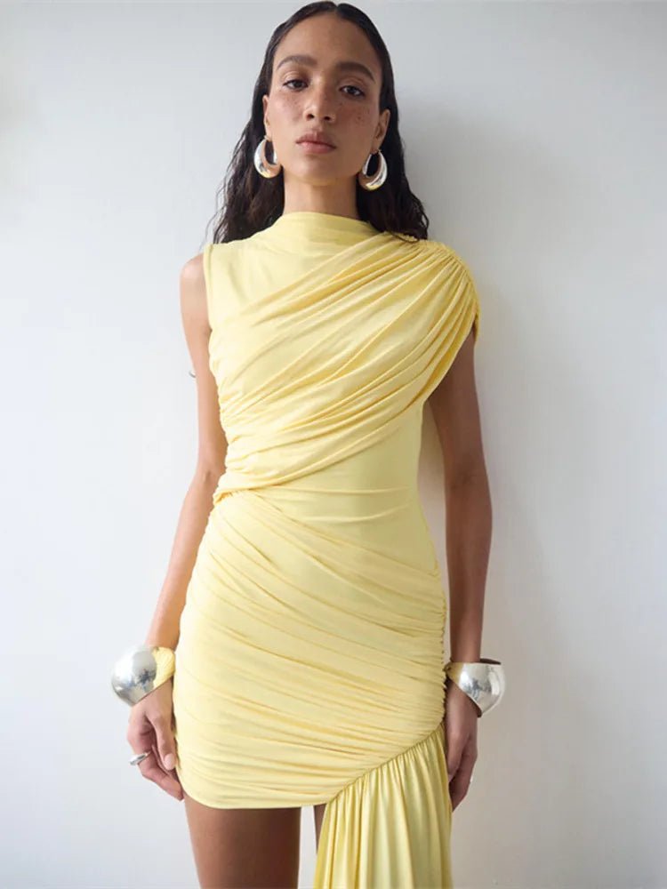 SOKYND Elaine Draped Ruched Mini Dress Dresses1005008678695665-;Ie1773325644670419123YellowS