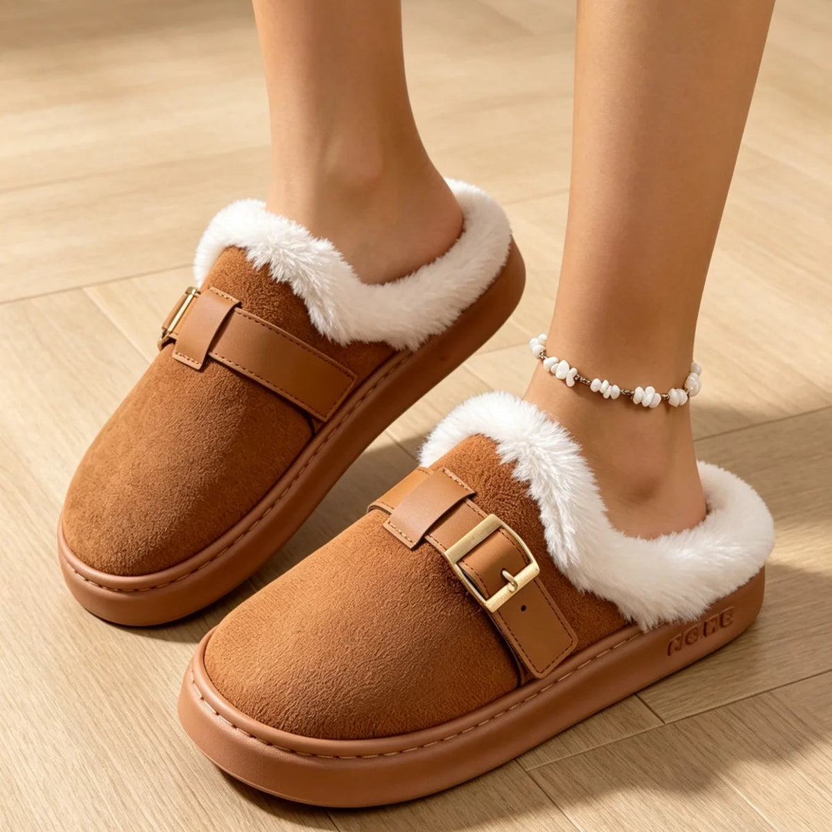 SOKYND Ella Faux Fur Lined Suede Slippers ShoesSOKYND-386711-BRO-3637-48087Brown36-37