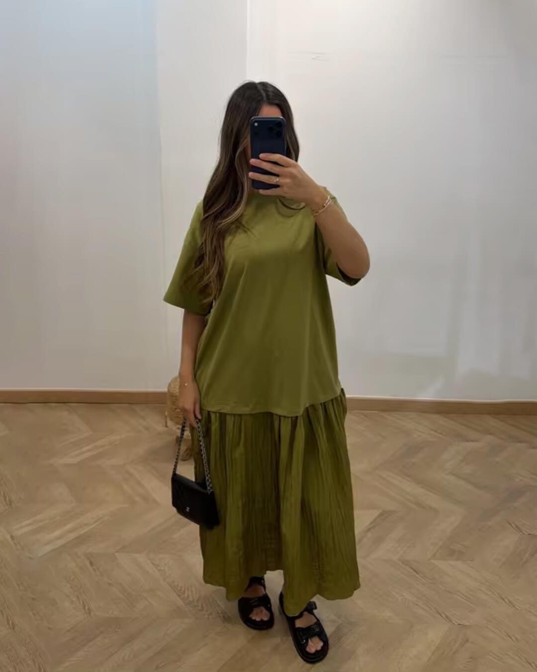 SOKYND Emilia Pleated Patchwork Midi Dress DressSOKYND-049367-GRE-S-25943GreenS