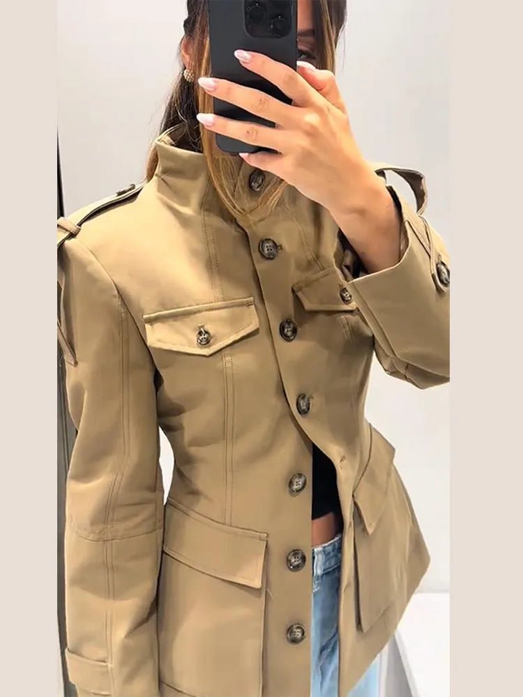 SOKYND Emilia Tailored Stand Collar Jacket JacketSOKYND-248407-BEI-M-63703BeigeM
