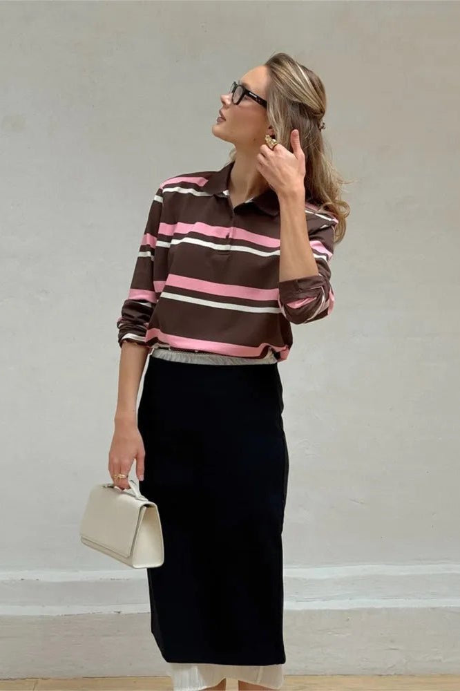 SOKYND Emily Striped Polo Long Sleeve TopSOKYND-200663-STR-S-86295StripedS