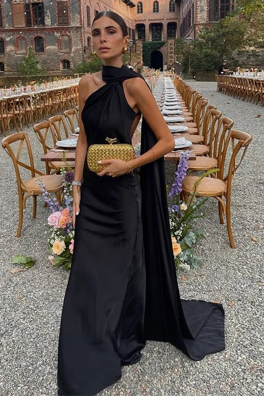 SOKYND Felicity Satin Ribbon Backless Evening Gown DressBlackS