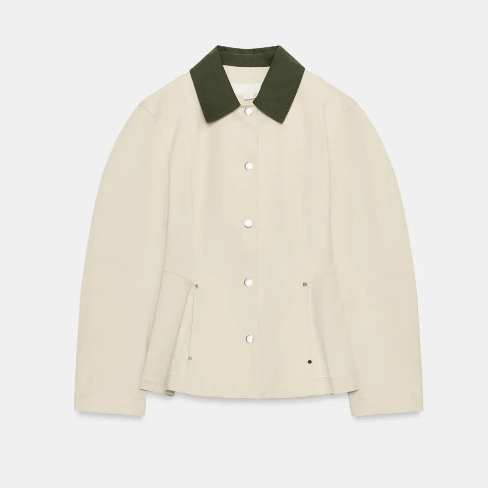 SOKYND Fiona Contrast Collar Peplum Jacket JacketSOKYND-771223-BEI-XS-36599BeigeXS