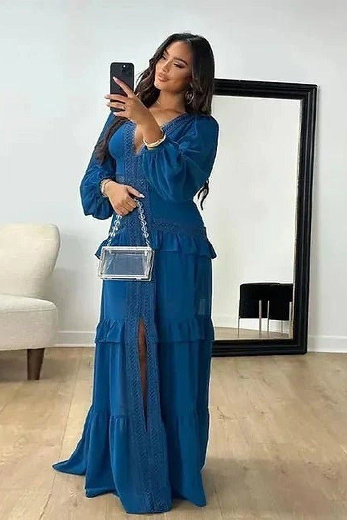 SOKYND Gemma Deep V-Neck Ruffle Maxi Dress DressesSOKYND-360279-NAV-S-37335Navy BlueS
