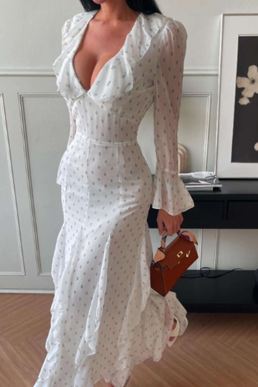 SOKYND Gloria Flared Sleeve Ruffle Maxi Dress DressWhiteS