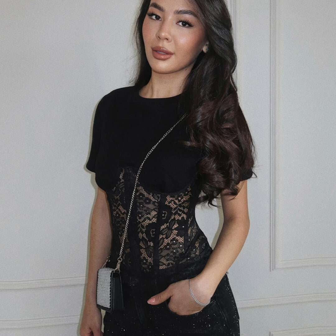 SOKYND Hailee Lace Corset Top in Black