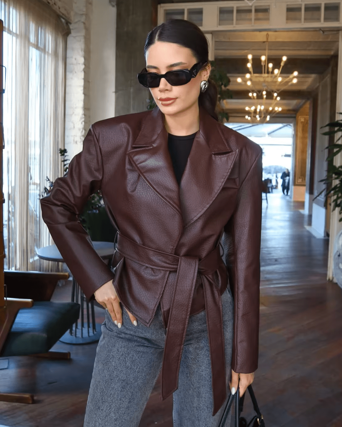 SOKYND Helena Lace-Up Vegan Leather Jacket JacketSOKYND-939607-BUR-L-86167BurgundyL
