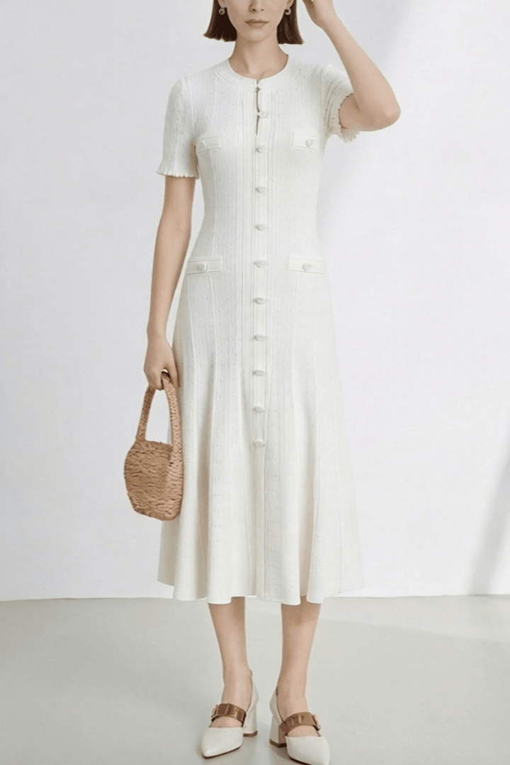 SOKYND Ines French V - Neck Knitted Slit Dress DressWhiteXS