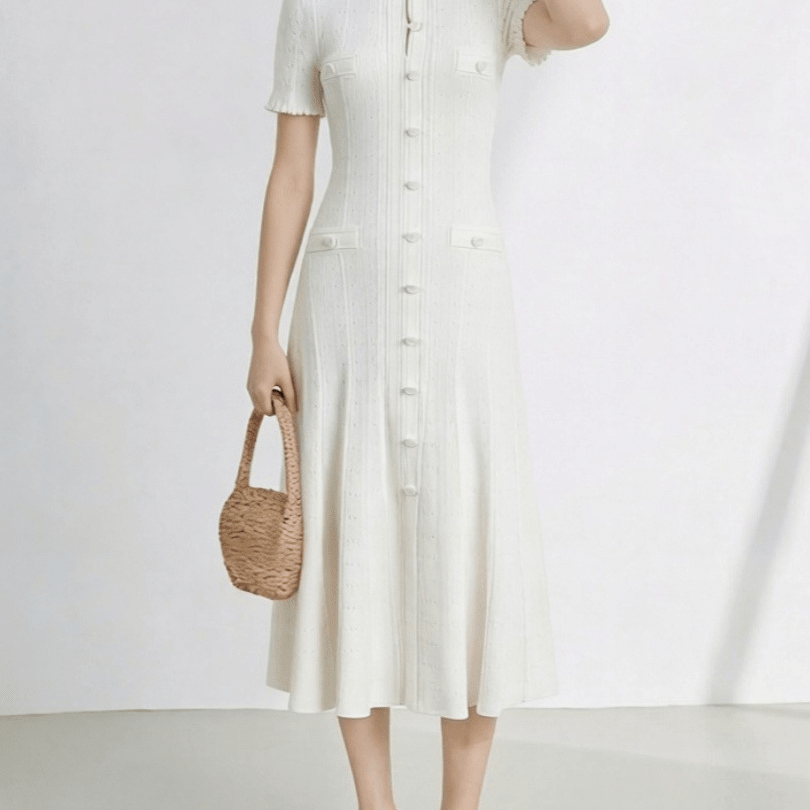 SOKYND Ines French V - Neck Knitted Slit Dress DressWhiteXS