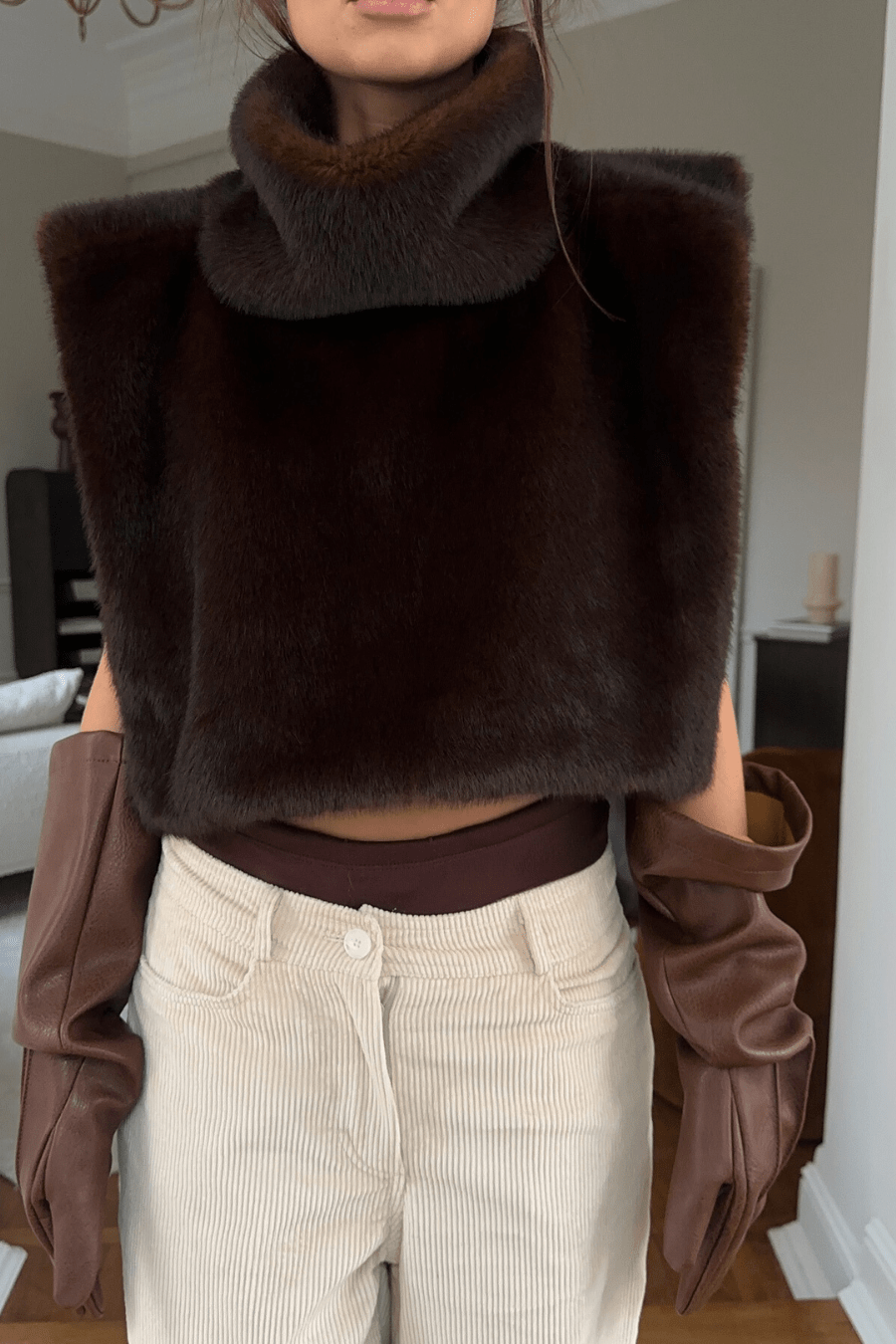 SOKYND Ivonne Faux Fur Turtleneck Vest Vestsdb1767625273836282471BrownS