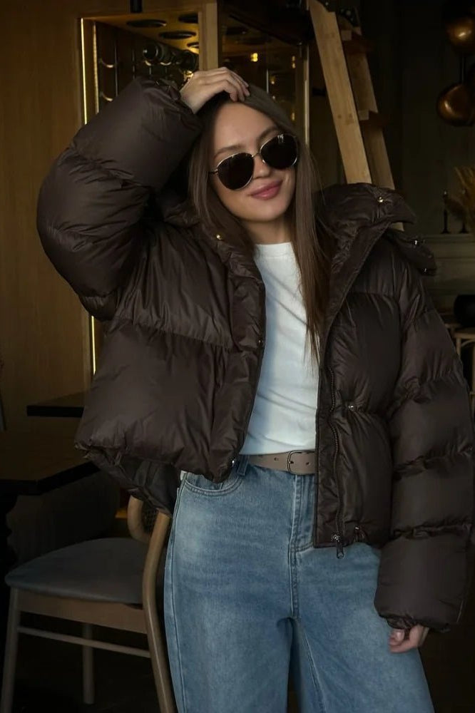 SOKYND Jaliyah Short Hooded Puffer Jacket Coats & JacketsDn1767356248750275077BrownL