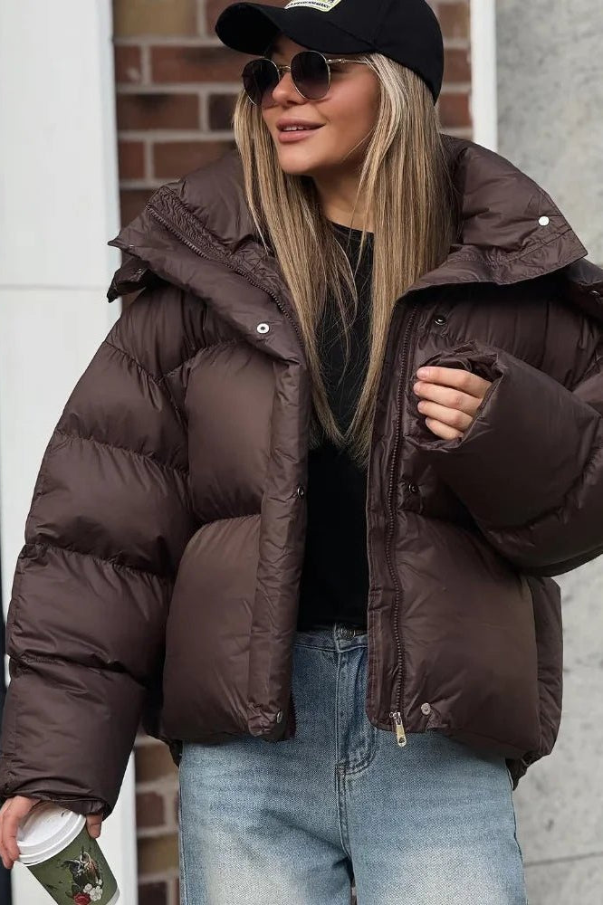 SOKYND Jaliyah Short Hooded Puffer Jacket Coats & JacketsFN1767356248750152322BrownM
