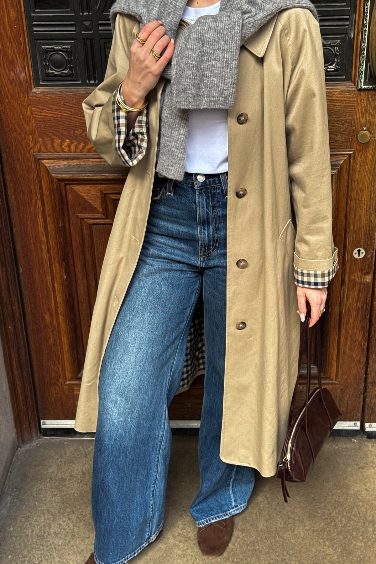 SOKYND Jane Check-Accent Mid Trench Coat CoatSOKYND-663447-BEI-L-30551BeigeL