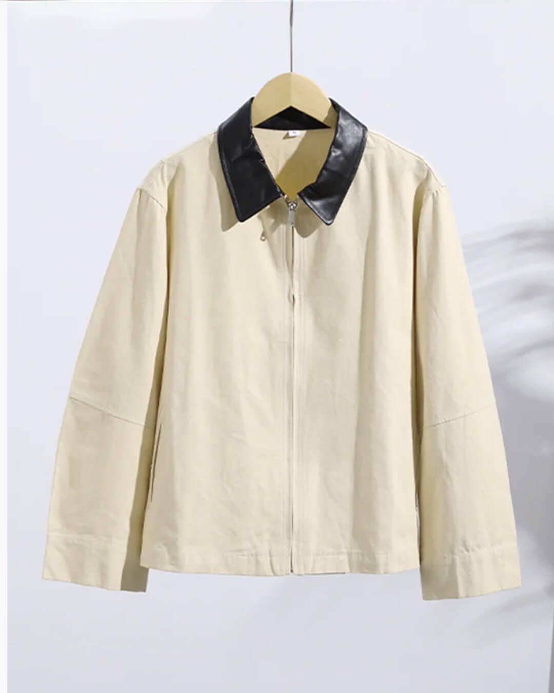 SOKYND Jane Contrast Collar Zip-Up Jacket JacketSOKYND-364503-BEI-M-45047BeigeM