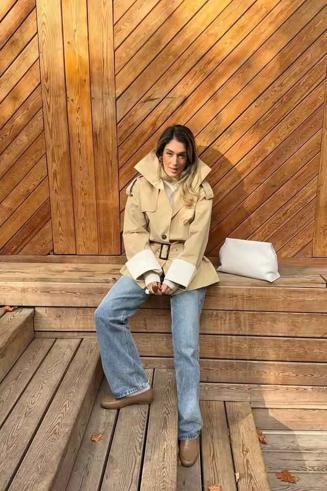 SOKYND Jasmin Contrast Cuffs Belted Trench CoatSOKYND-406487-BEI-M-01271BeigeM
