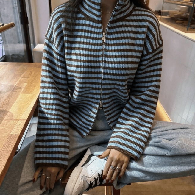 SOKYND Kate Striped Mock Neck Knit Cardigan CardiganSOKYND-850455-BLU-S-68791BlueS