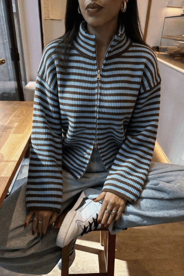 SOKYND Kate Striped Mock Neck Knit Cardigan CardiganSOKYND-850455-BLU-S-68791BlueS
