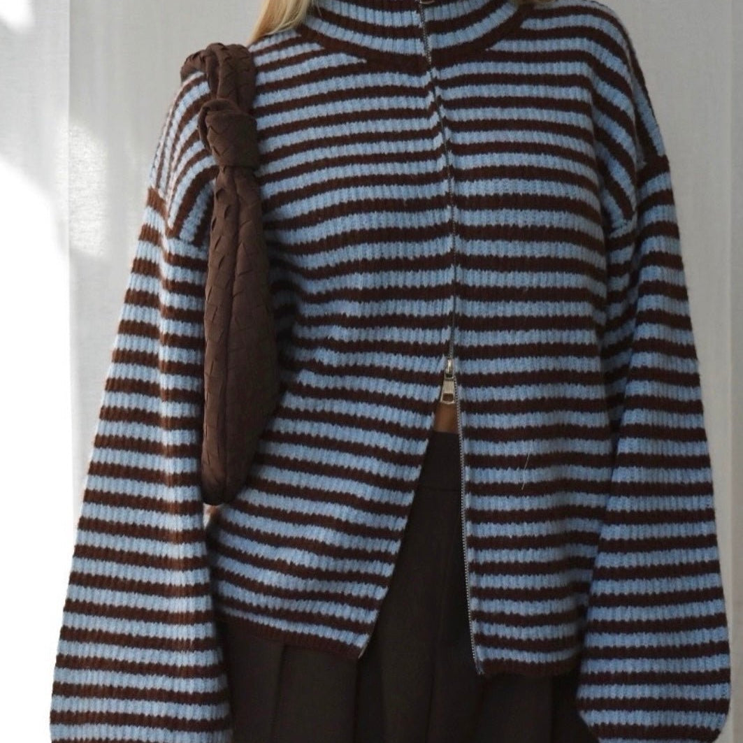 SOKYND Kate Striped Mock Neck Knit Cardigan CardiganSOKYND-850455-BLU-S-68791BlueS