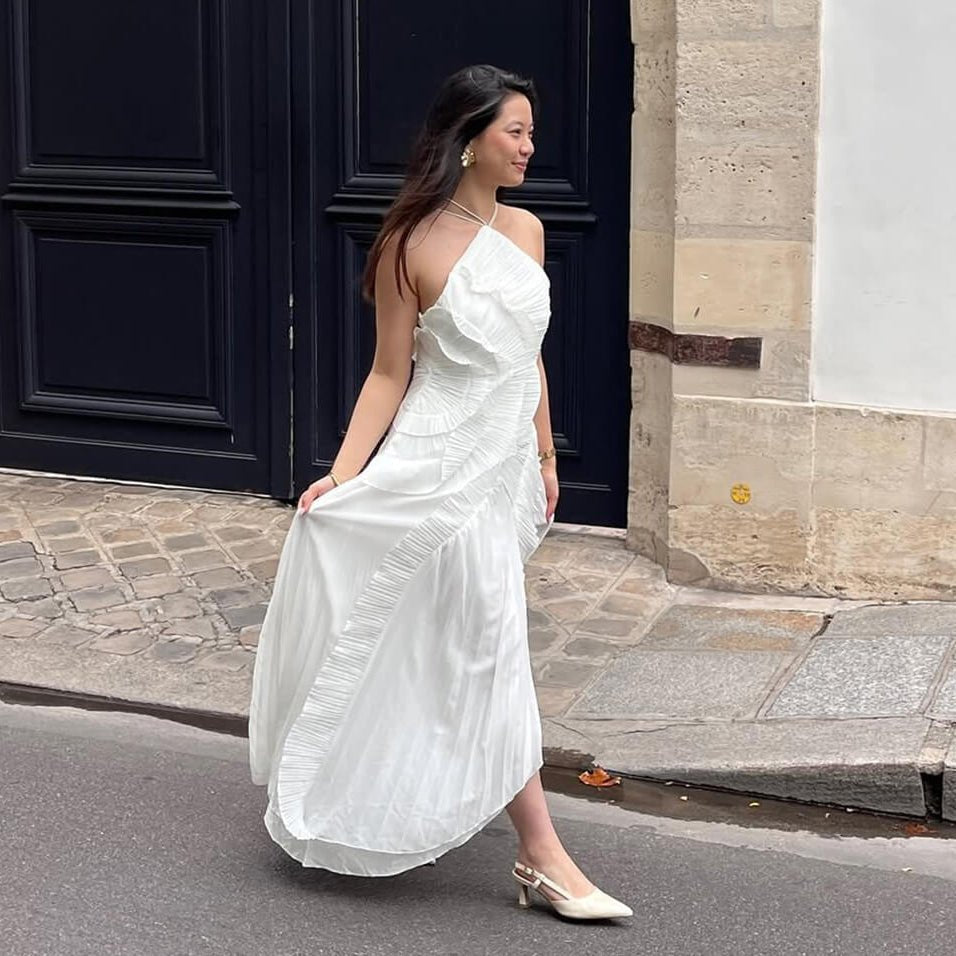 SOKYND Kris Halter Strap Ruffled Tule Dress Dressesaz1772777205896892785WhiteL