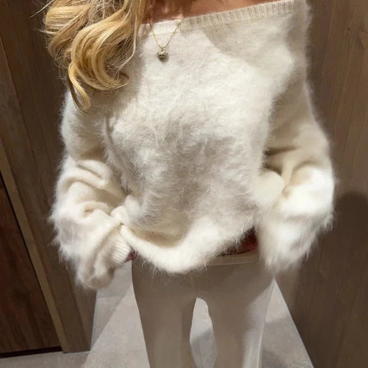 SOKYND Lara Off-Shoulder Mohair Sweater SweaterWhiteS