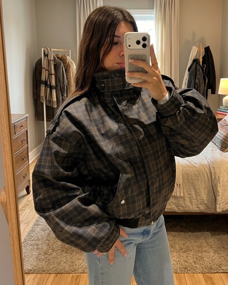 SOKYND Laura Vintage Plaid Bomber Jacket JacketSOKYND-295895-S-OS-92919S