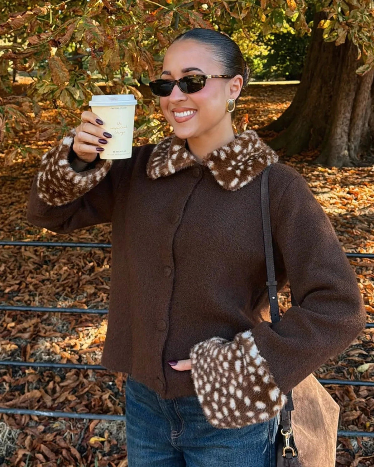 SOKYND Lola Faux Fur Trim Knit Cardigan CardiganSOKYND-075735-BRO-M-43095BrownM