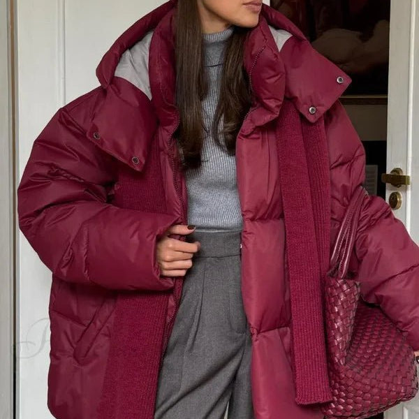 SOKYND Lola Oversized Puffer Jacket with Detachable Hood JacketSOKYND-468055-BUR-S-15703BurgundyS