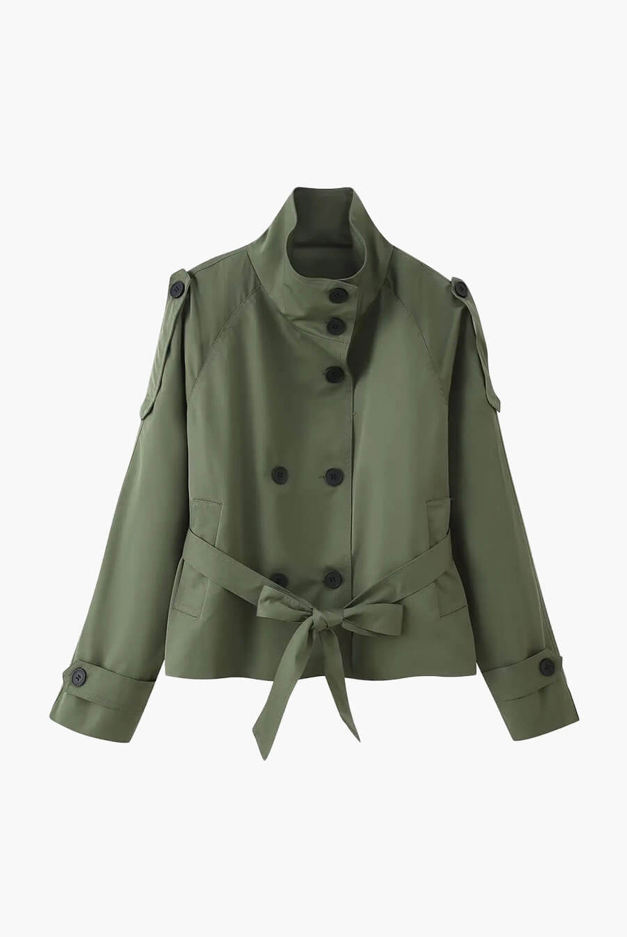 SOKYND Mara Stand Collar Crop Trenchcoat Coats & JacketsJJ1774219786664357677BlackM