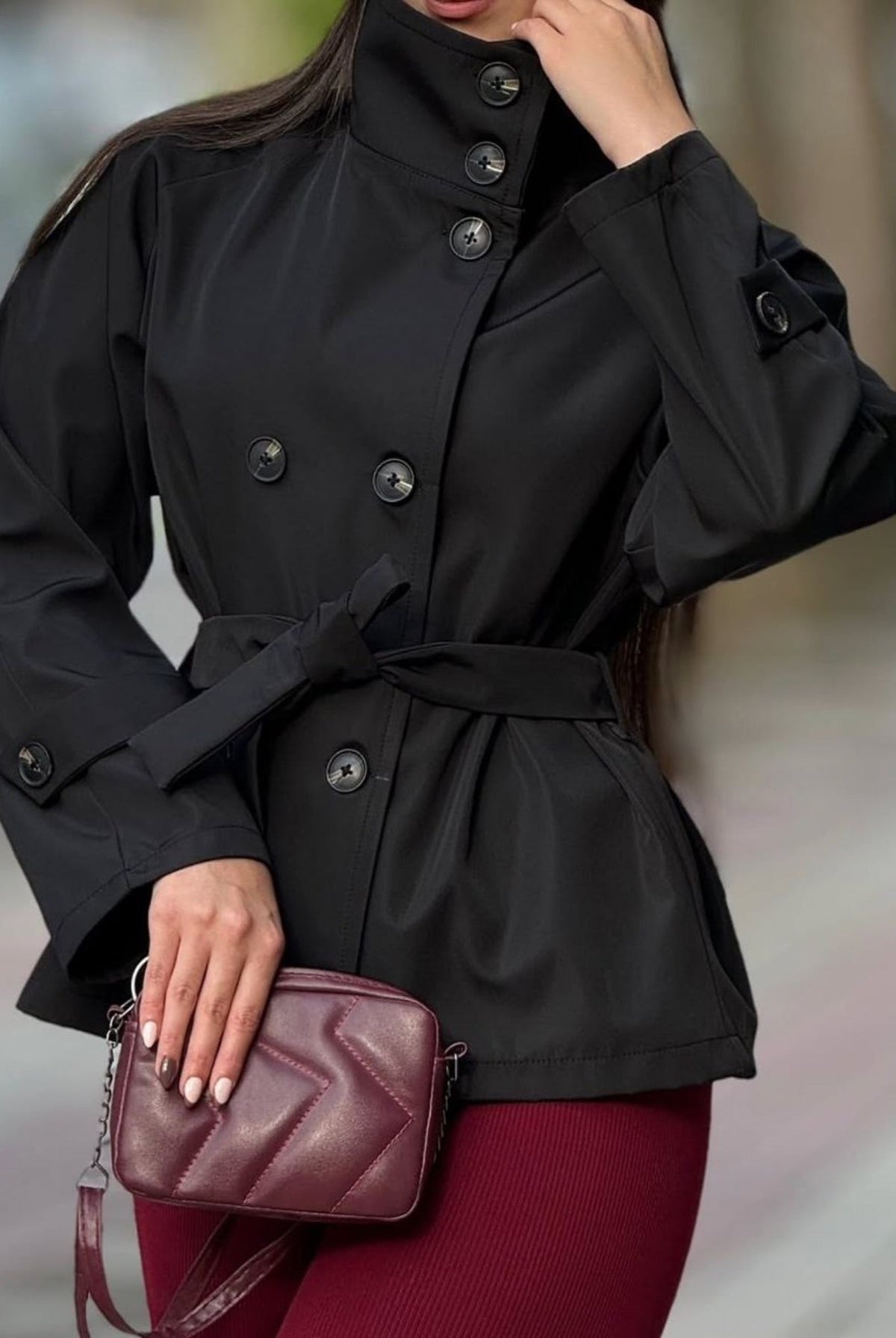 SOKYND Mara Stand Collar Crop Trenchcoat Coats & JacketstZ1774219786664277287BlackS