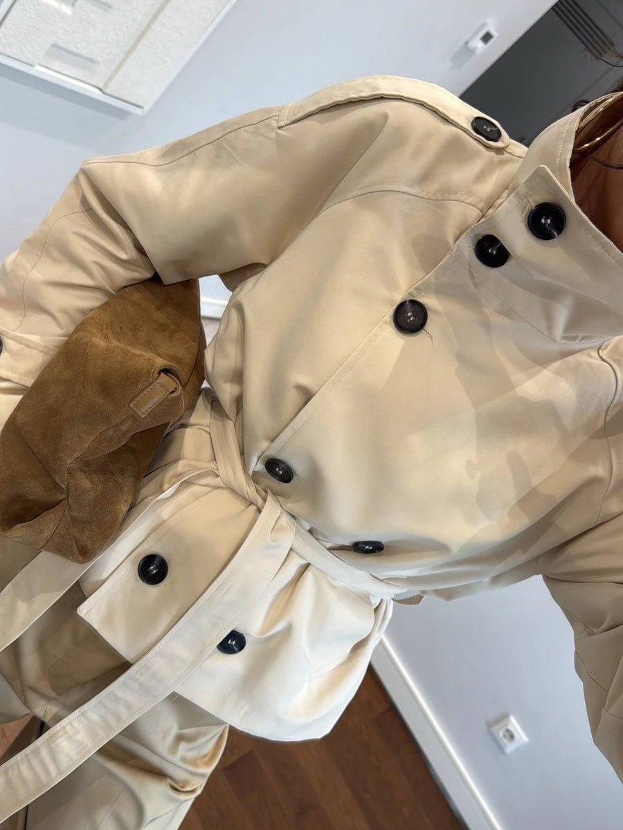 Mara cropped trench coat in ivory | SOKYND