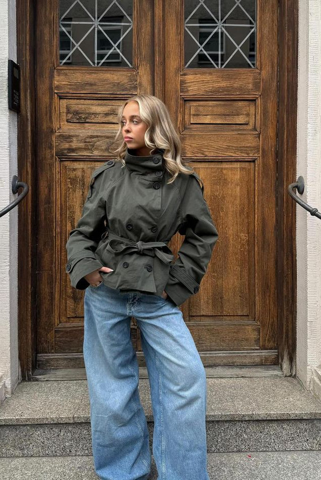 SOKYND Mara Stand Collar Crop Trenchcoat Coats & JacketsjZ1774219786664520308OliveXS