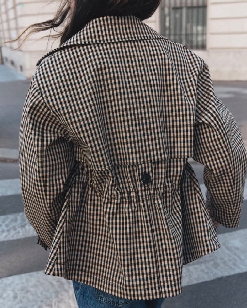 SOKYND Maria Drawstring Gingham Short Trench CoatSOKYND-115607-BEI-S-66775BeigeS