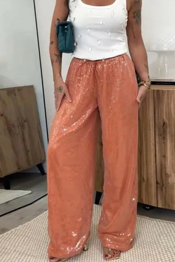 SOKYND Maya Sequin Wide-Leg Trousers PantsSOKYND-476439-ORA-S-91415OrangeS