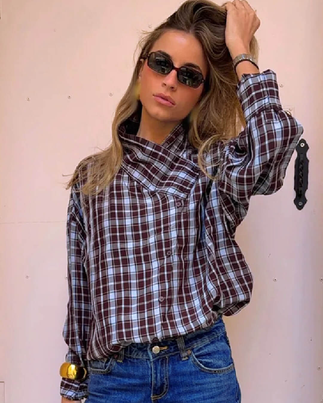 SOKYND Mia Poplin Plaid Wrap Shirt ShirtSOKYND-742679-L-OS-46935L